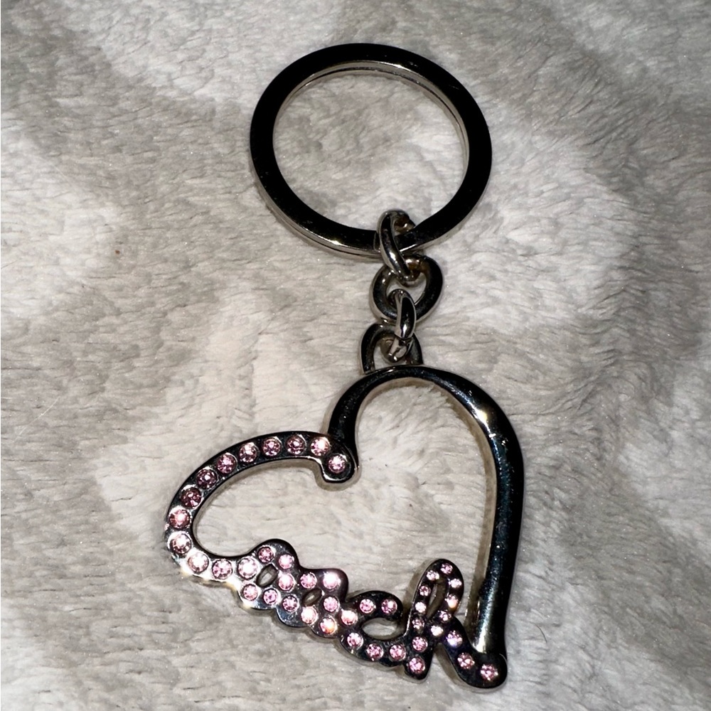 Script Coach Pink Pave Rhinestone Heart Key Fob Keychain Charm